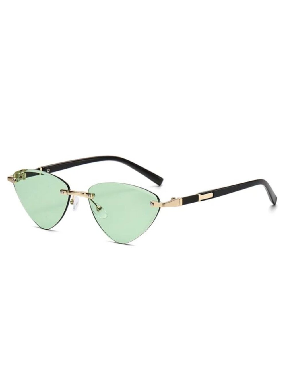 Cat Eye Retro Triangle Green Lens Sunglasses Gold & Black Arms